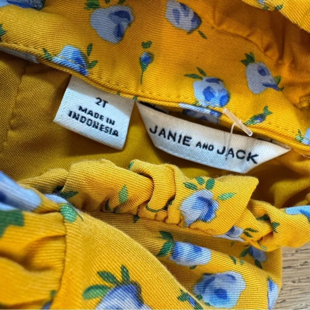 Janie and Jack yellow and blue floral ruffle trim jumpsuit 2T